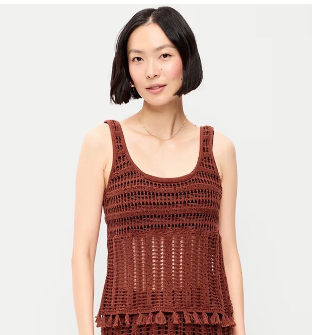 Old Navy NWT Open-Weave Seaside Cotton Fringe Tank Top Sz L